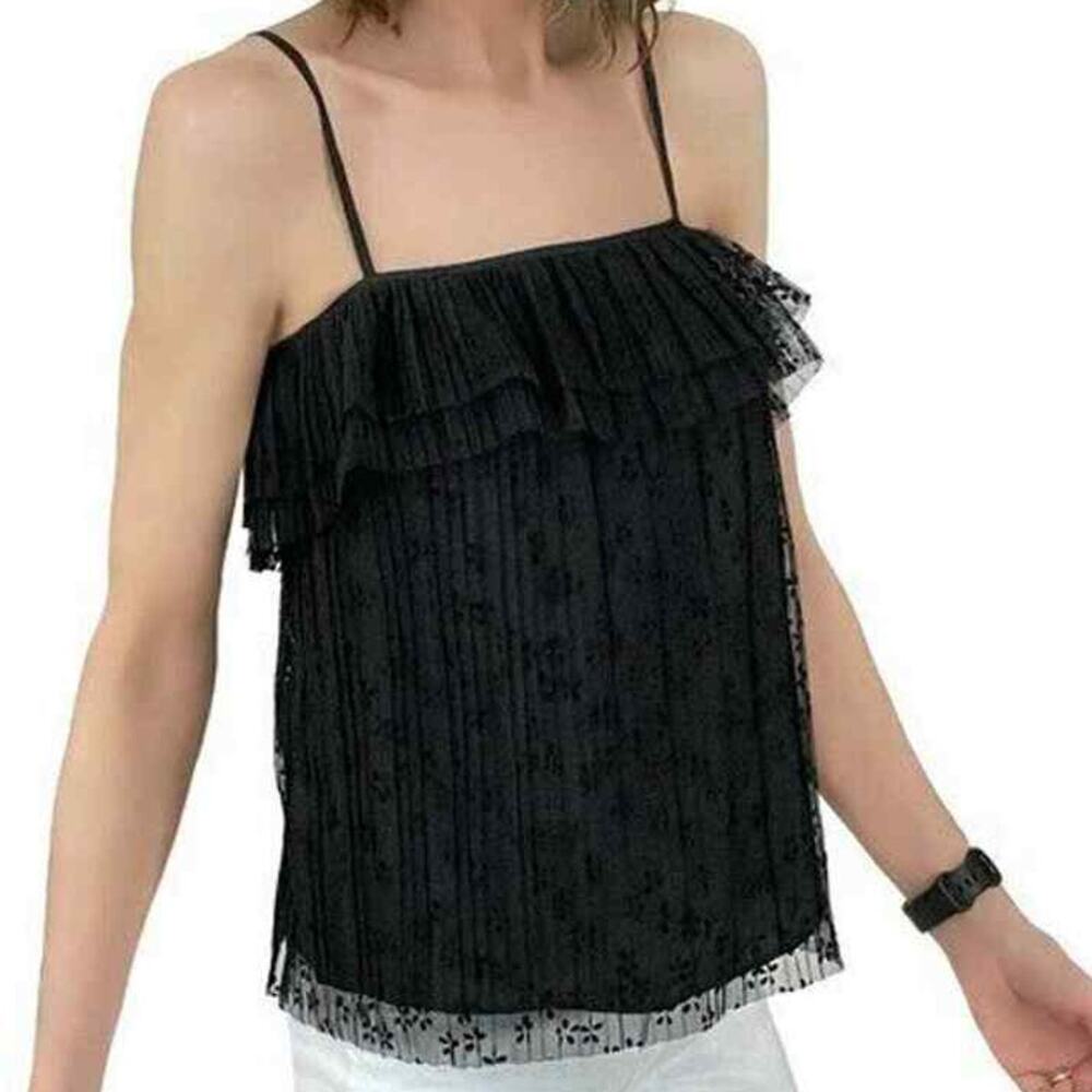 J Crew Fluttery Lace Cami Black Tulle Tank Top Black Size Medium